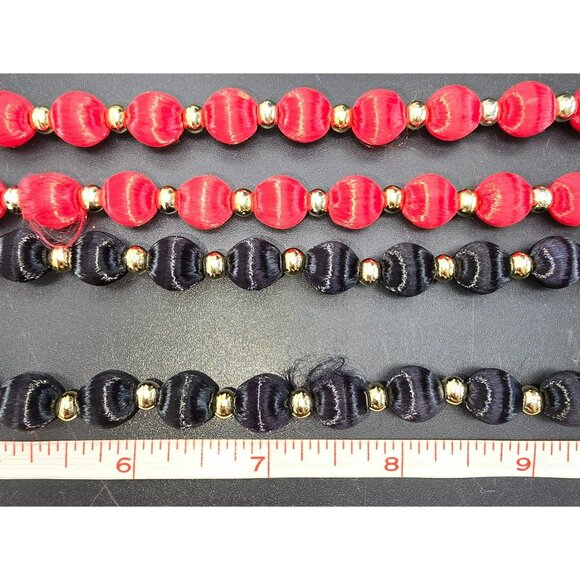 Vintage Red & Black Satin Thread Beaded Necklaces With Gold-Tone Accents HS200 - Picture 5 of 5